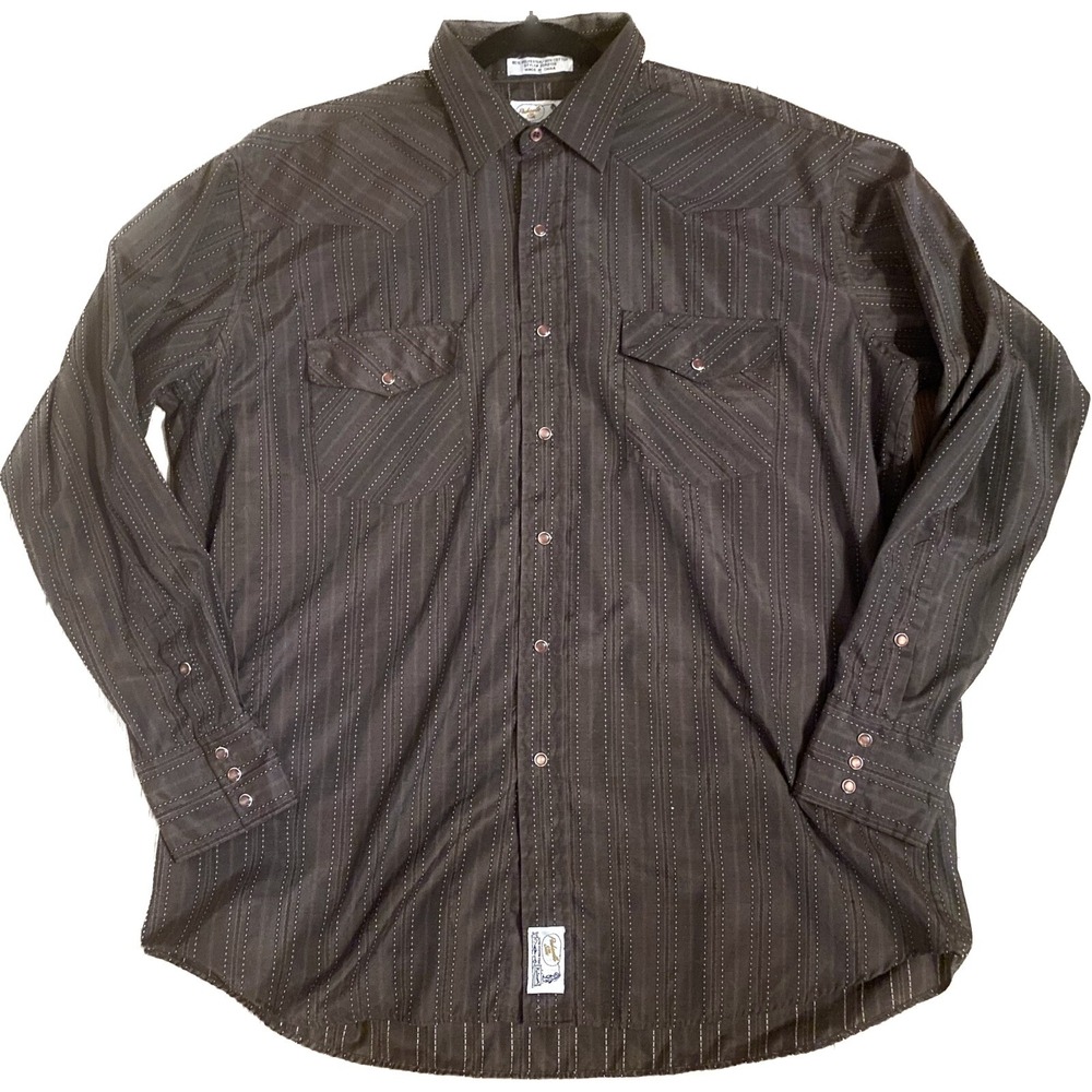 Panhandle Slim VTG Western‎ Shirt Long Sleeve Pearl Buttons Brown Striped J